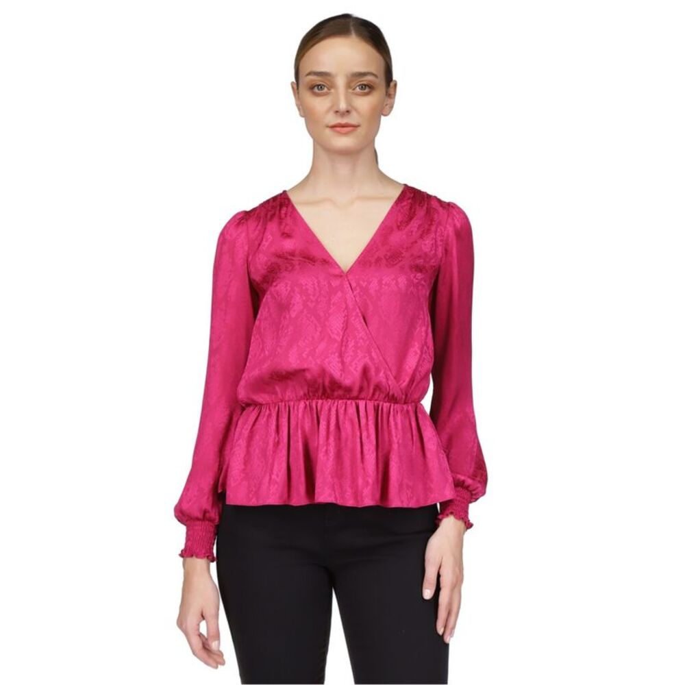 Michael Kors Womens Faux Wrap Peplum Blouse, NWT
